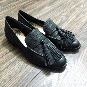 Black leather loafers w/ tassels